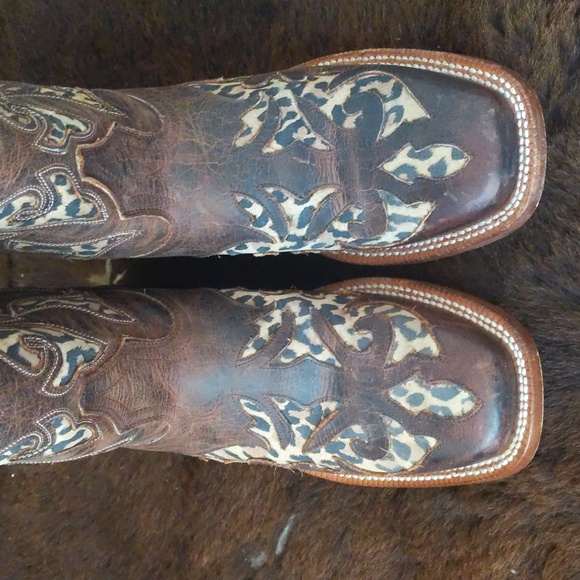 JOHNNY RINGO E1464 distressed brown leather with cheetah cowgirl boots  sz 7.5B - Picture 12 of 16